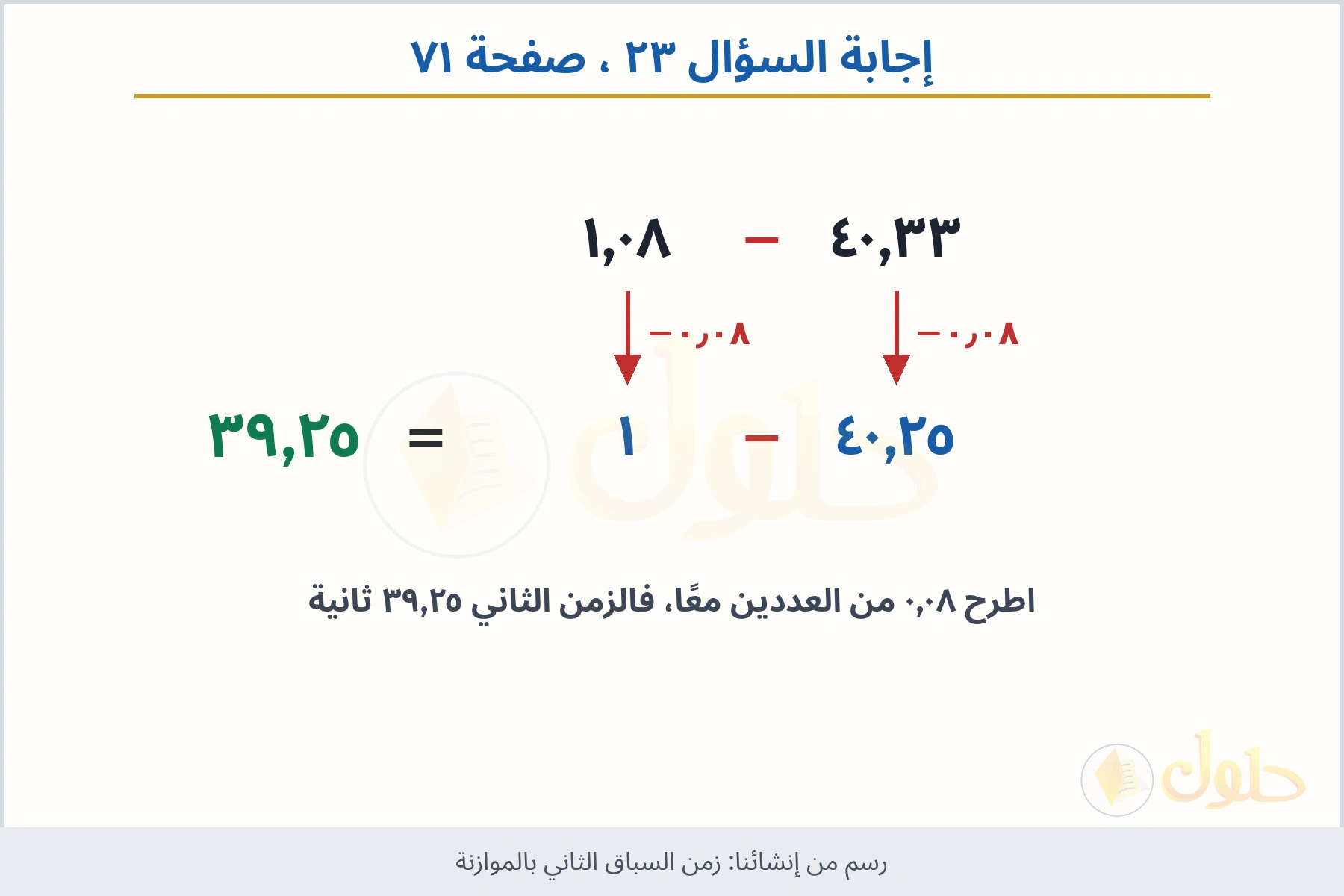حل السؤال ٢٣ صفحة ٧١ — زمن السباق الثاني بالموازنة
