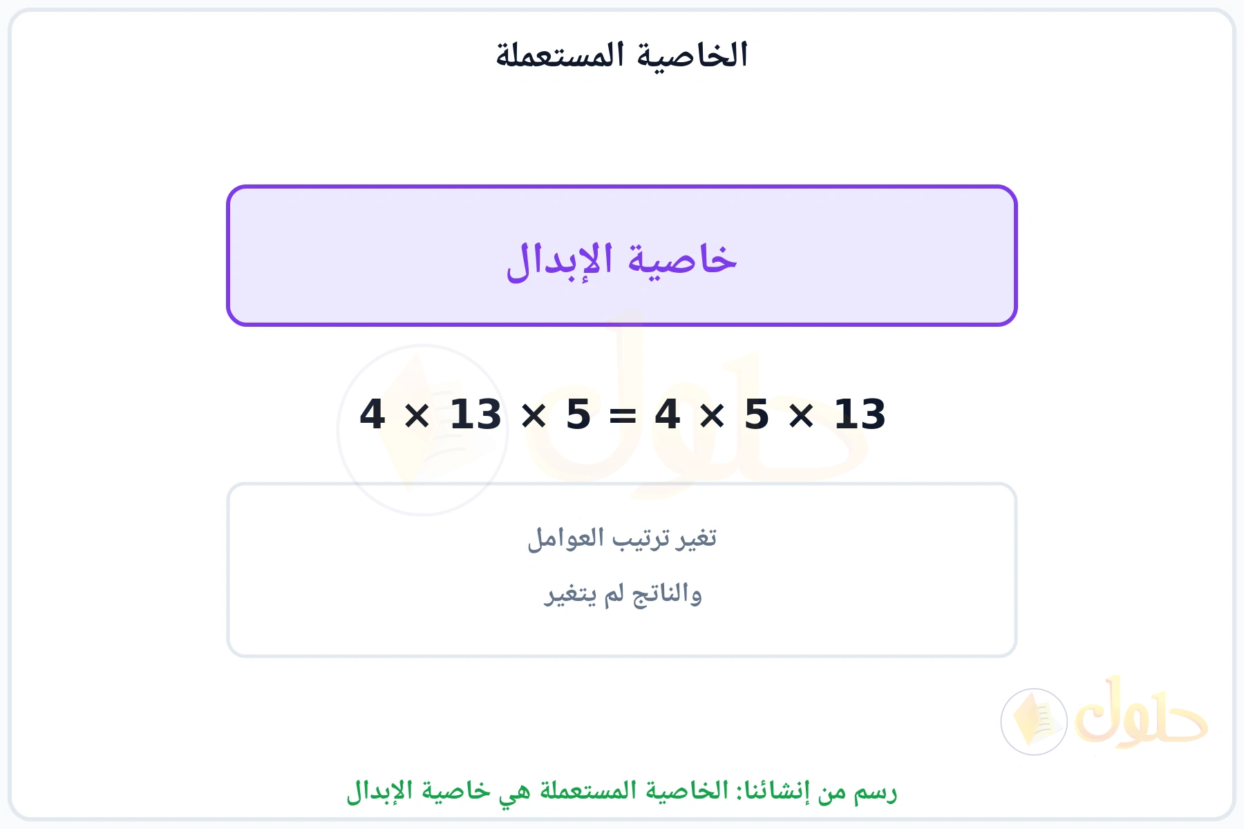 بطاقة تبين أن الخاصية المستعملة هي خاصية الإبدال
