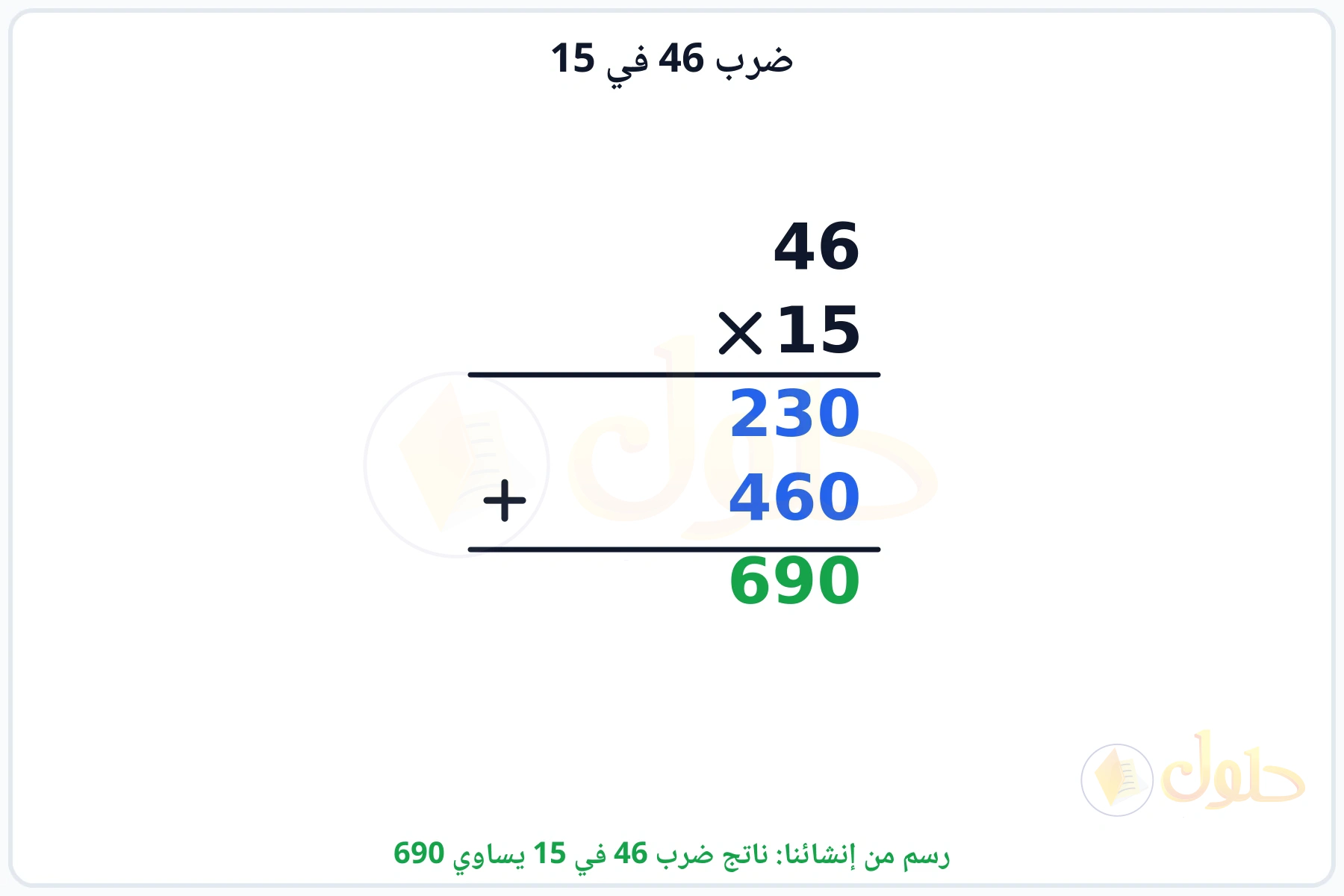 عملية ضرب 46 في 15 بالترتيب العمودي وناتجها 690