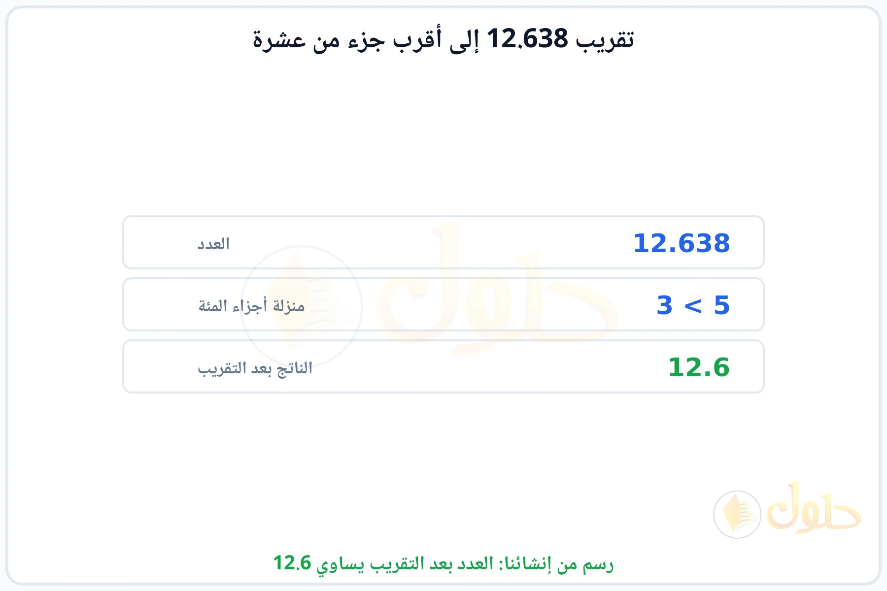 خطوات تقريب العدد 12.638 إلى أقرب جزء من عشرة