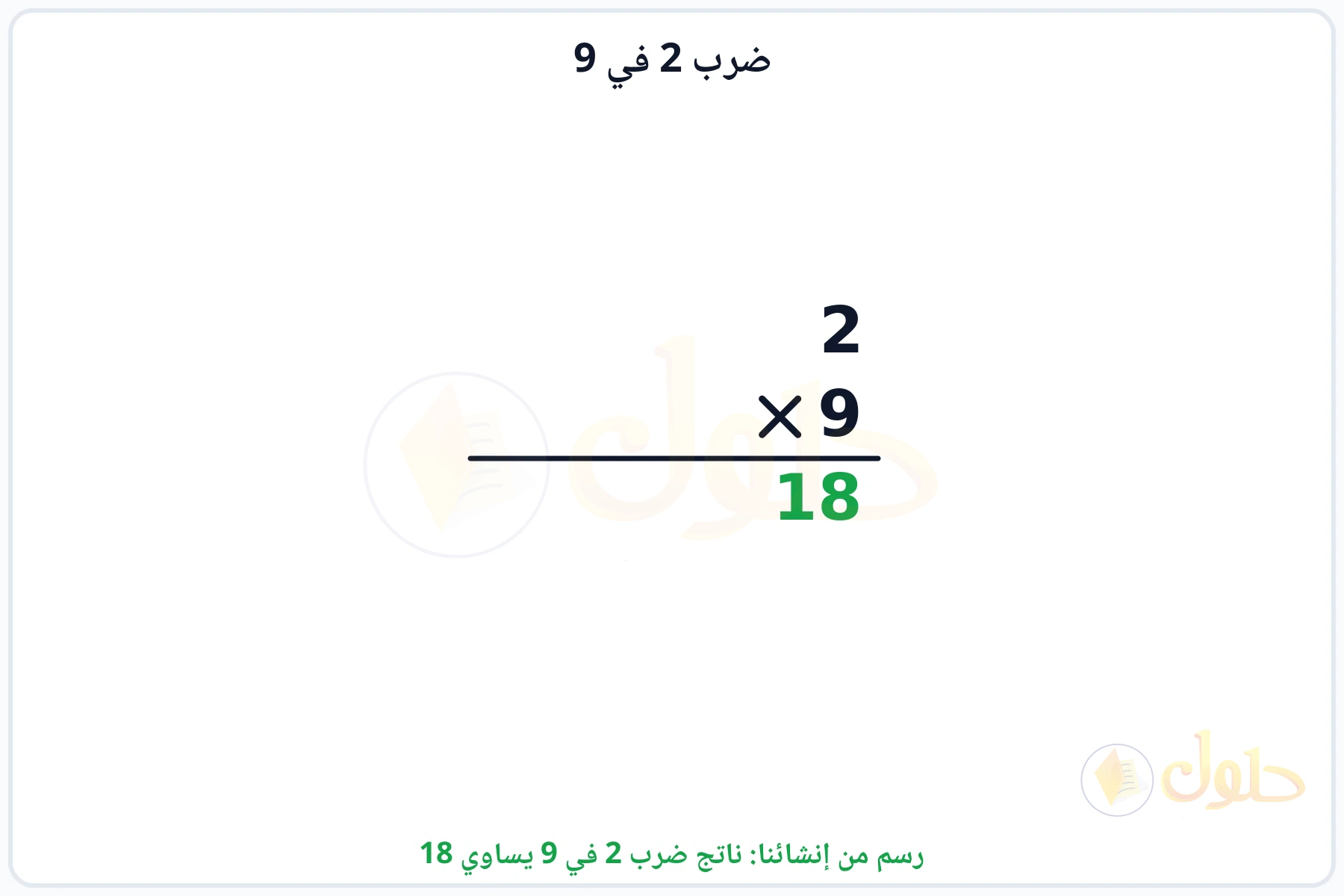 عملية ضرب 2 في 9 بالترتيب العمودي وناتجها 18