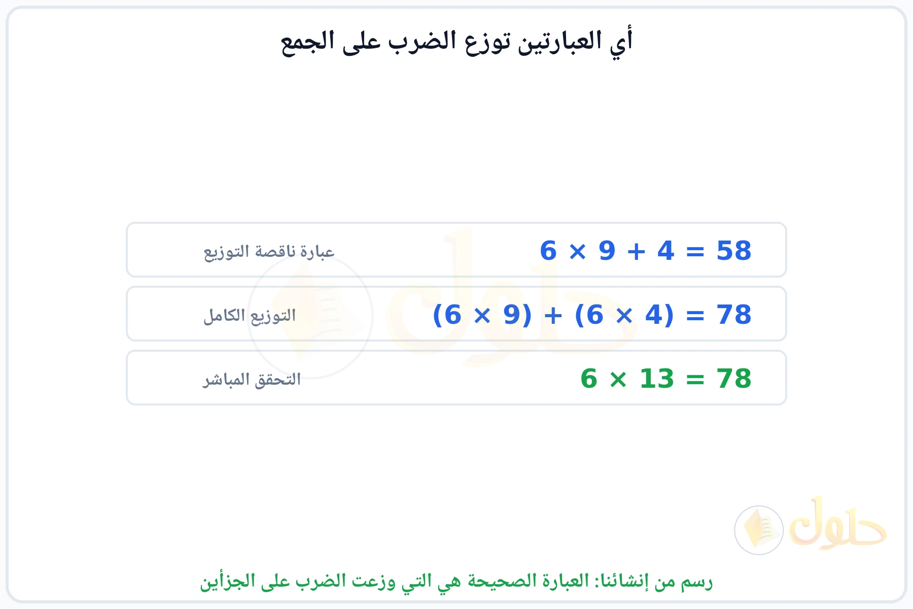 مقارنة بين عبارتين وبيان أن التوزيع الكامل يعطي 78