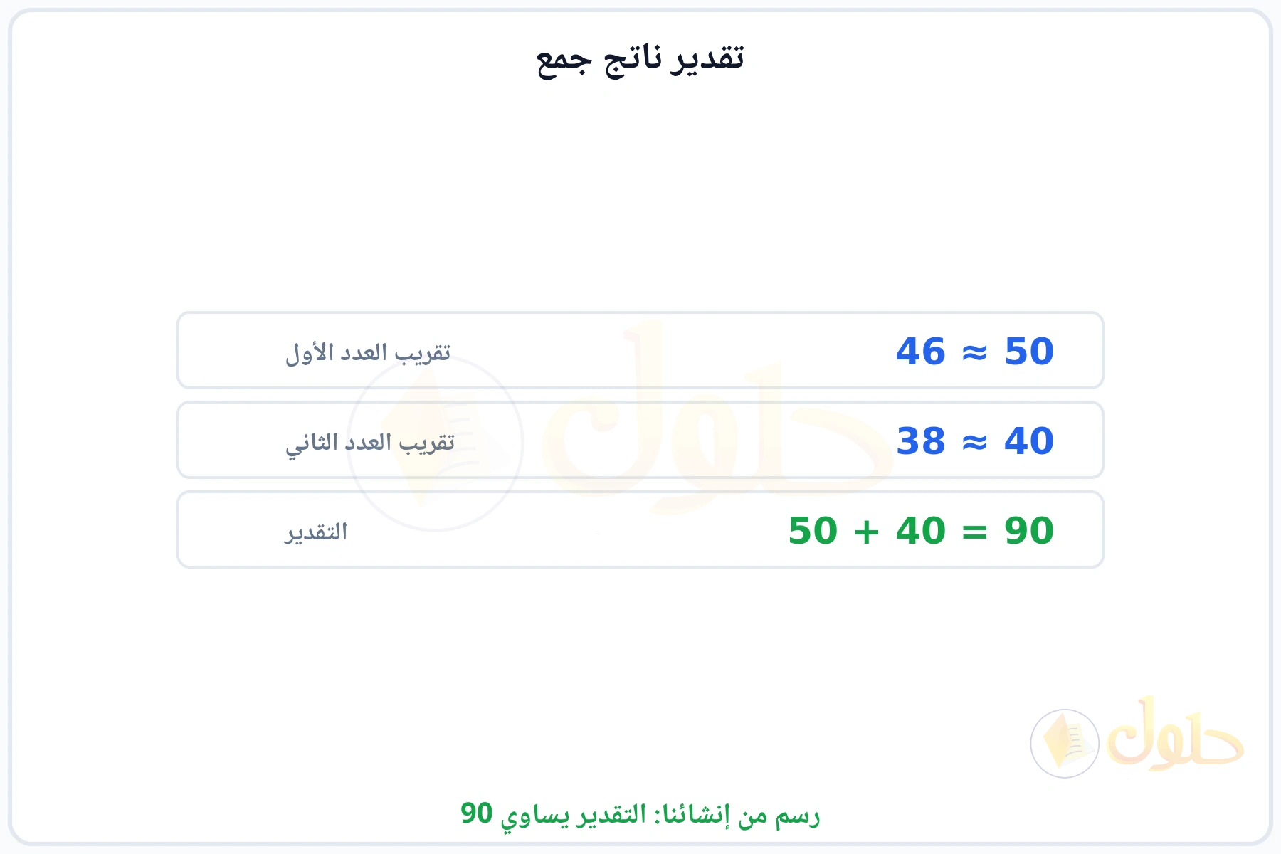 تقريب العددين ثم إجراء العملية ليكون التقدير 90