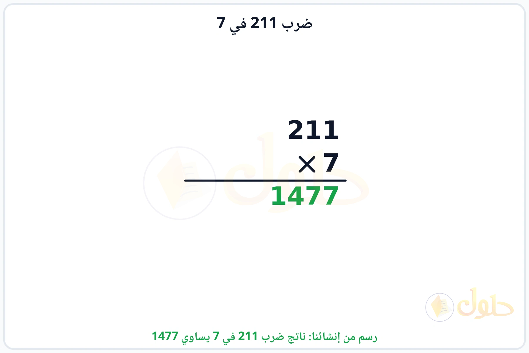 عملية ضرب 211 في 7 بالترتيب العمودي وناتجها 1477