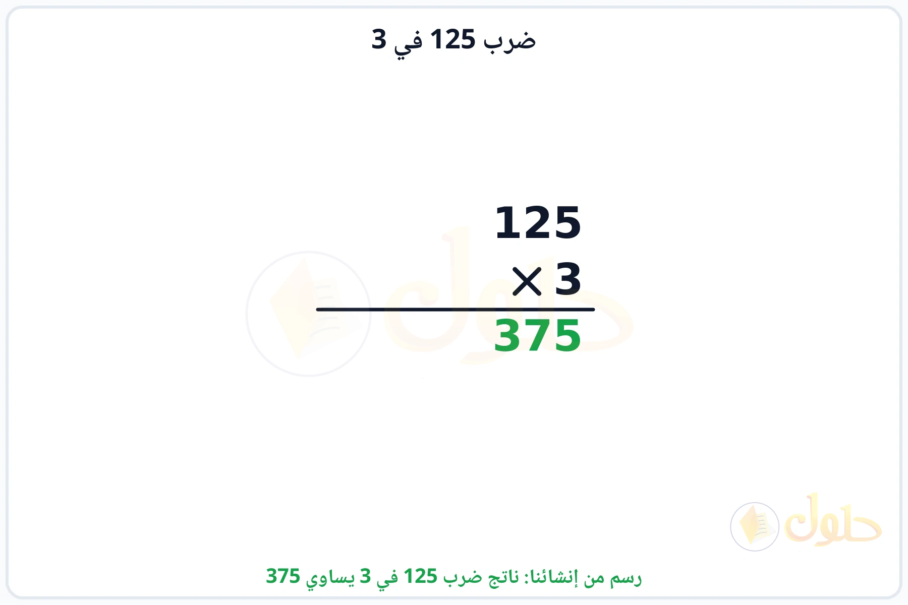 عملية ضرب 125 في 3 بالترتيب العمودي وناتجها 375