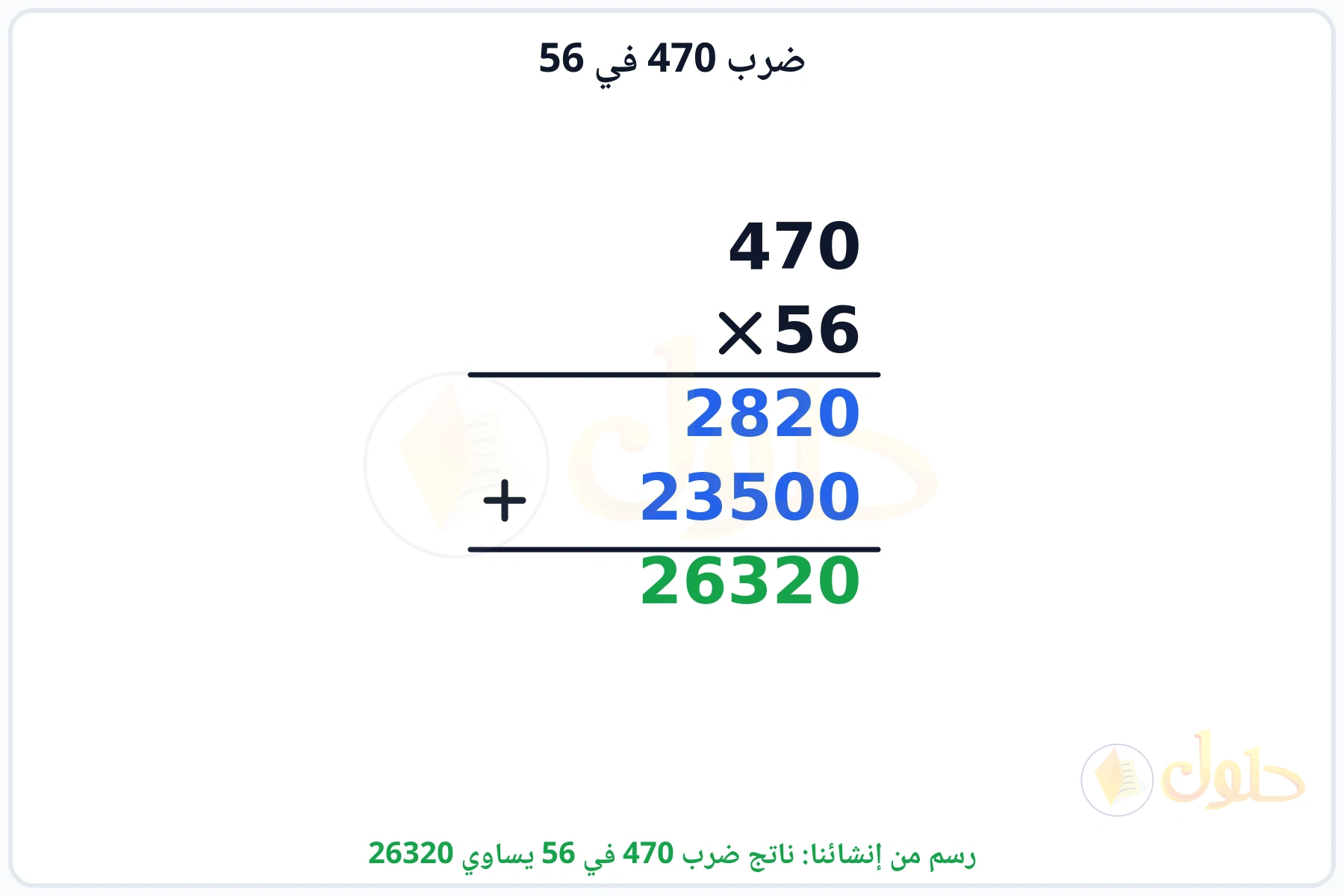 عملية ضرب 470 في 56 بالترتيب العمودي وناتجها 26320