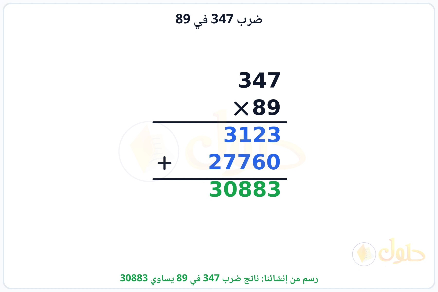 عملية ضرب 347 في 89 بالترتيب العمودي وناتجها 30883