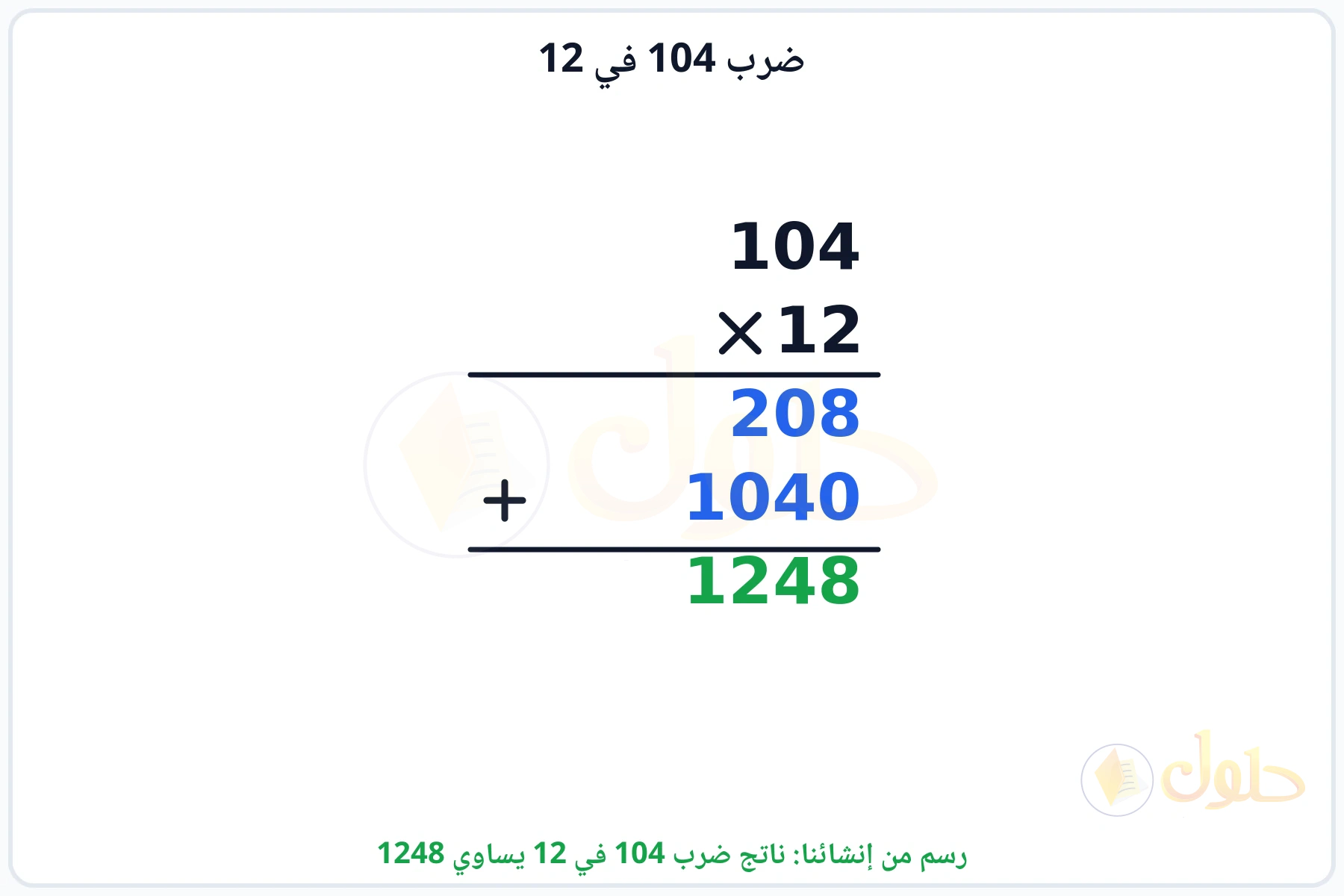 عملية ضرب 104 في 12 بالترتيب العمودي وناتجها 1248
