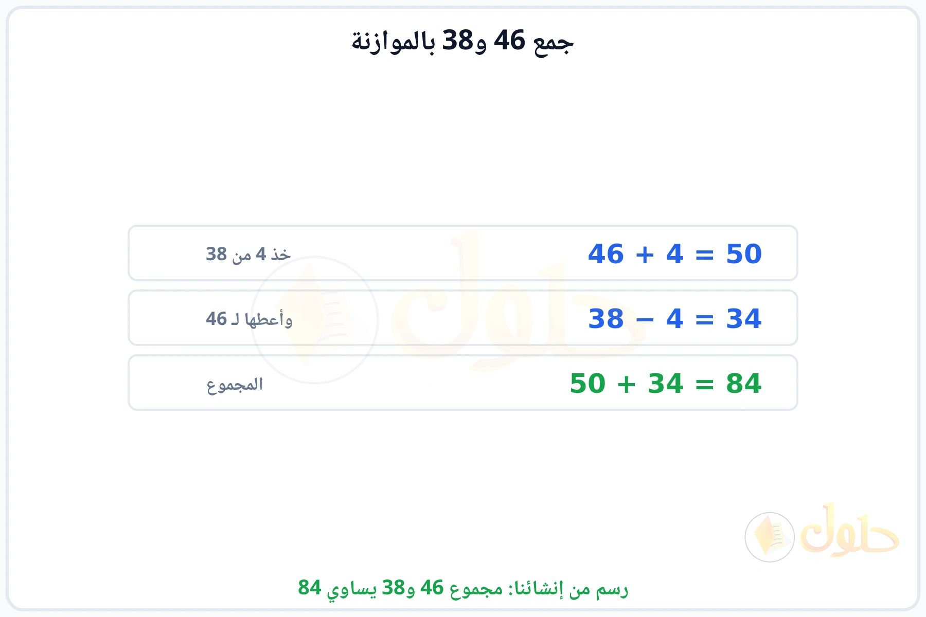 خطوات الموازنة لجمع 46 و38 والحصول على 84